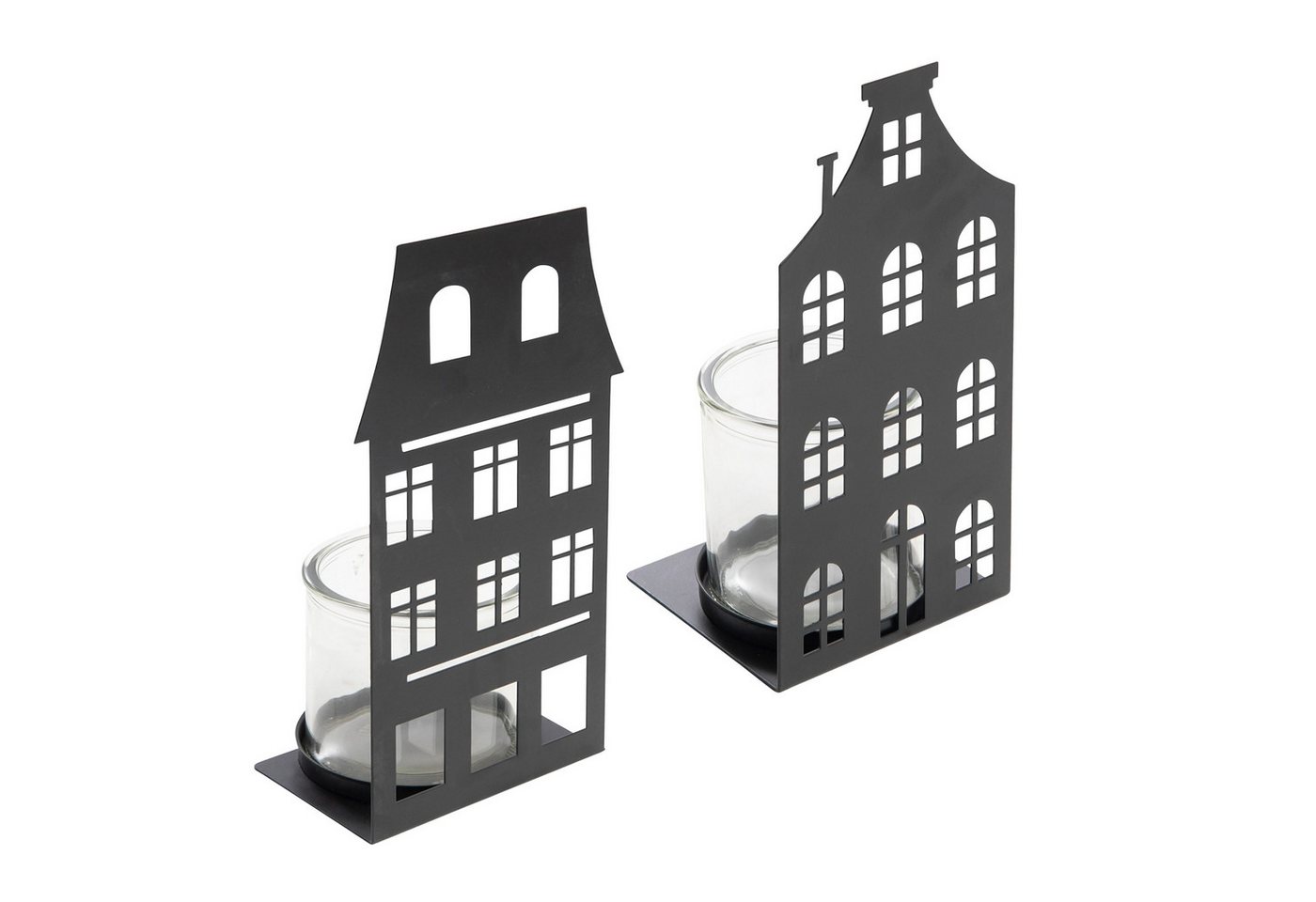 Spetebo Teelichthalter Metall Kerzenhalter Haus Silhouette schwarz (Motiv sortiert) (Set, 2 St., 1 Pack), Windlicht mit Glaseinsatz Motiv von Spetebo