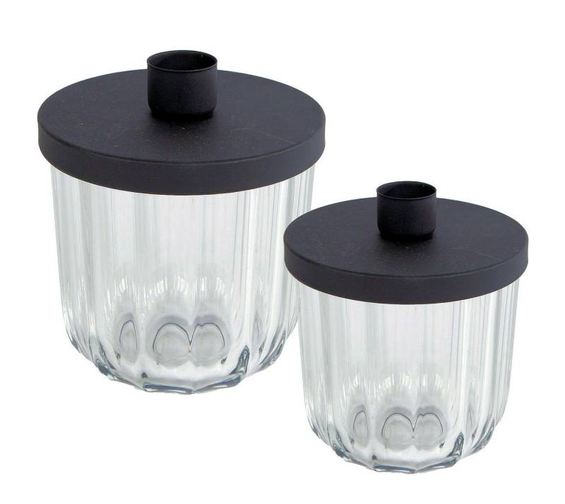 Spetebo Tischkerzenhalter Metall Kerzenhalter schwarz mit Deko Glas 2er Set (Stück, 1 St., Kerzenhalter mit Glas), Kerzenständer mit Deckel für Stabkerzen von Spetebo