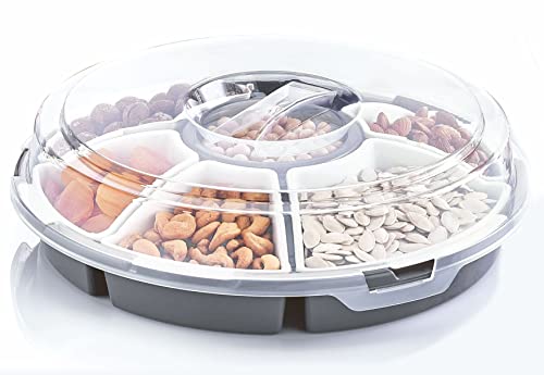Spetebo Transport Servierset mit 6 Schalen - Ø 33 cm - Runde Snack und Dip Transportbox mit Deckel - Snackteller Snackbox Dip Tapas Schüsseln Servier Teller spülmaschinenfest von Spetebo