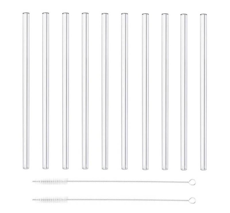 Spetebo Trinkhalme Glas Trinkhalm 20cm - 10 Stück - gerade Strohhalme, (Komplett-Set, 12-tlg., 10 Trinkhalm + 2 Bürsten), wiederverwendbar, inkl. 2 Reinigungsbürsten von Spetebo