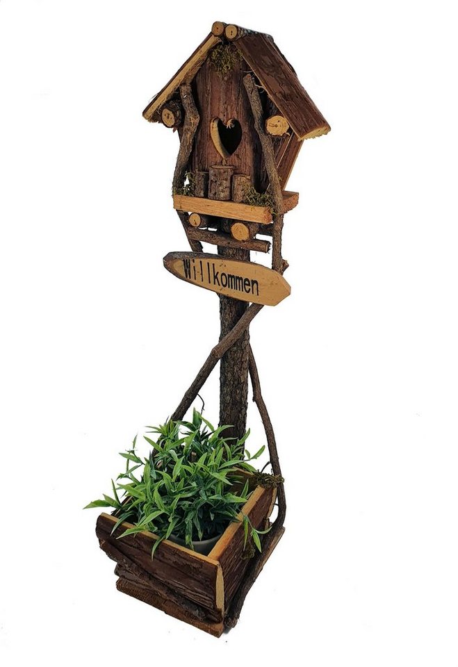 Spetebo Übertopf Holz Vogelhaus mit Pflanztopf auf Ständer - 58 cm von Spetebo