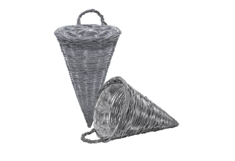 Spetebo Übertopf Wand Blumenampel 41 x 24 cm shabby grau - 2er Set (Packung, 1 St., 1 tlg), Rattan Hänge Pflanzkorb für Innen und Außen von Spetebo