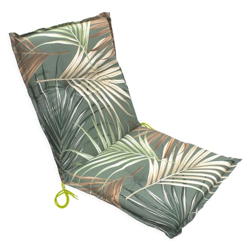 Spetebo Universal Niedriglehner Auflage Palmen mit Einstellband - 100 x 50 cm - Gartenstuhl Kissen in Multicolor mit Eckbändern - Gartenstuhlauflage Outdoor Sitzkissen Stuhlauflage mit Haltegurt von Spetebo