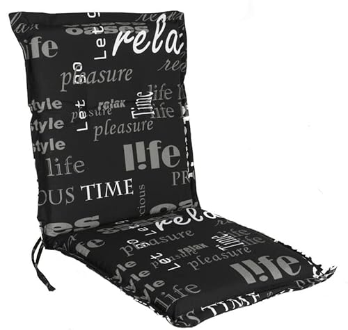 Spetebo Universal Niedriglehner Polster Auflage 100 x 50 cm - Lifestyle - Gartenstuhl Niederlehner Kissen mit Schriftzug - Sitzkissen Stuhlauflage schwarz mit Haltegurt von Spetebo