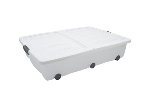 Spetebo Unterbettkommode mit Rollen 60 Liter XXL - transparent mit weißem Deckel - Betten Box Stauraum Bett Aufbewahrungsbox Spielzeugkiste Spetebo Unterbettkommode mit Rollen 60 Liter XXL - transparent mit weißem Deckel - Betten Box Stauraum Bett Aufbewahrungsbox Spielzeugkiste von Spetebo