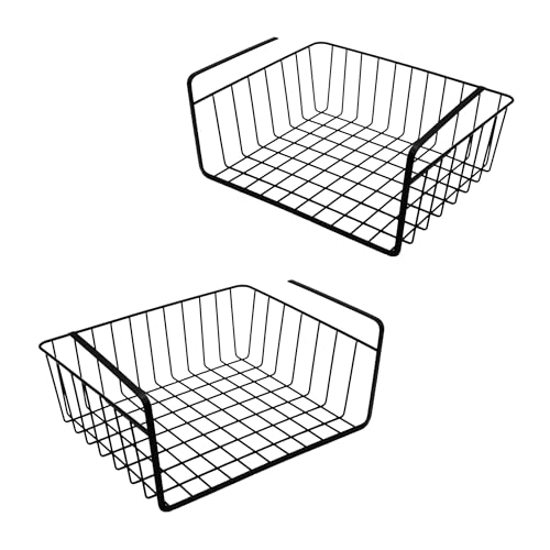 Spetebo Unterregal Hängekorb aus Metall 2er Set schwarz - 38 x 28 cm - Aufbewahrungskorb zum Einhängen an Regalböden - Drahtkorb Organizer Korb für Regal Schrank Küche Büro von Spetebo
