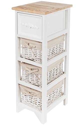 Spetebo Vintage Holz Kommode weiß mit 2 Rattan Körben - 62 x 32 cm - Standregal mit Schublade im Landhaus Stil - Badezimmer Wohnzimmer Regal von Spetebo