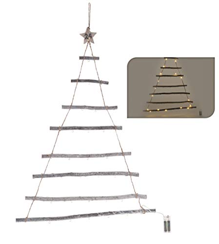 Spetebo Wand Deko Holzbaum 40 LED mit 24 Haken - 100x60 cm - Holz Weihnachtsdeko beleuchtete Hängedeko zum individuellen Dekorieren mit Zierschmuck von Spetebo