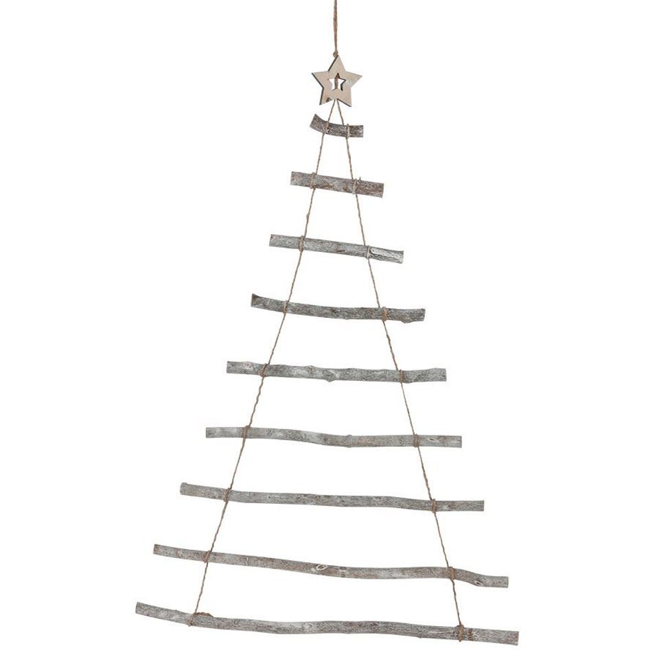 Spetebo Wanddekoobjekt Holz Weihnachtsbaum aus 9 Ästen - 90 cm von Spetebo