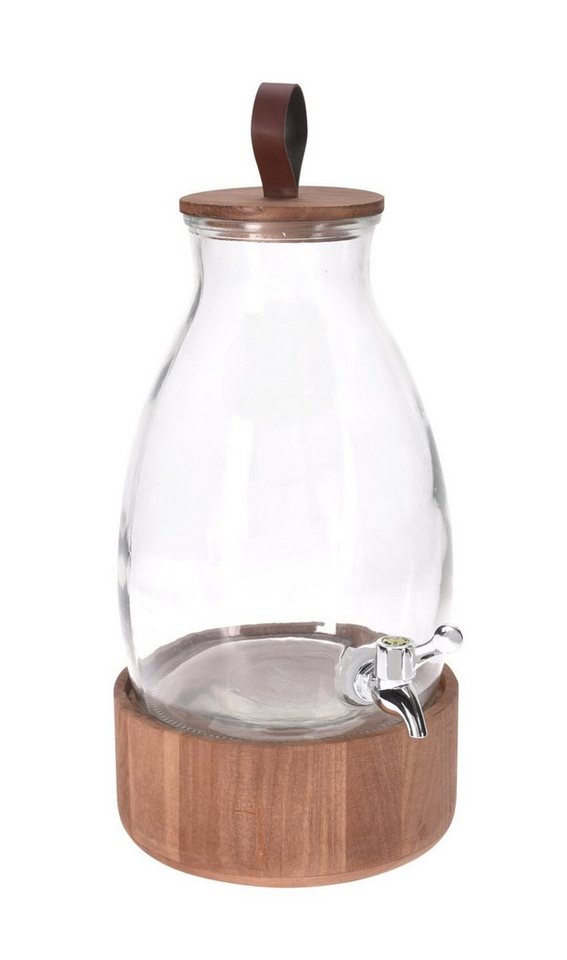 Spetebo Wasserkaraffe Getränkespender aus Glas mit Holz Ständer - 5,5 L, (Packung, 1 tlg), Wasserspender mit Zapfhahn von Spetebo