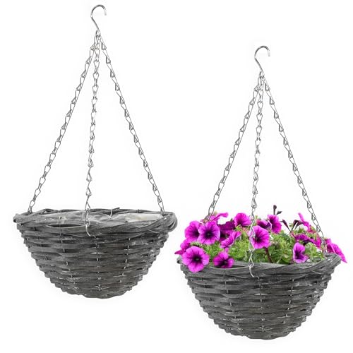 Spetebo Weide Flechtkorb zum hängen 29 cm mit Folie - 2er Set - Garten Deko Rattan Blumenampel Shabby grau mit Metallkette Spetebo Weide Flechtkorb zum hängen 29 cm mit Folie - 2er Set - Garten Deko Rattan Blumenampel Shabby grau mit Metallkette von Spetebo