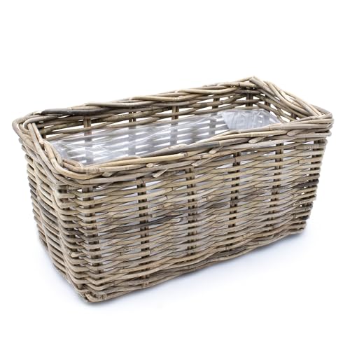 Spetebo Weide Pflanzkasten Natur - 40 cm/eckig - Rattan Blumen Korb mit Folie - Garten Deko Flechtkorb Pflanztopf Blumentopf von Spetebo