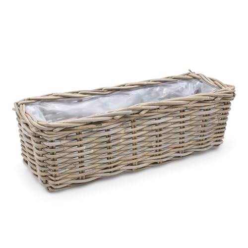 Spetebo Weide Pflanzkasten Natur - 60 cm/eckig - Rattan Blumen Korb mit Folie - Garten Deko Flechtkorb Pflanztopf Blumentopf von Spetebo