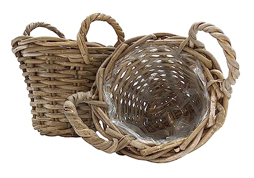 Spetebo Weide Pflanzkorb 2er Set Shabby Grau - 20 cm/mini - Holz Blumenkorb mit Henkel - Rattan Blumentopf foliert Natur Garten Deko klassisch von Spetebo