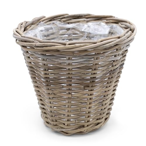 Spetebo Weide Pflanzkorb Natur - 30 cm/rund - Rattan Blumentopf mit Folie - Garten Deko Pflanztopf Blumenkorb Blumenkübel Flechtkorb direkt bepflanzbar von Spetebo