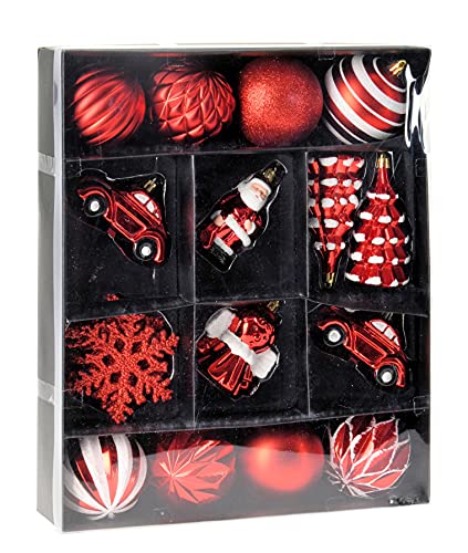Spetebo Weihnachtsbaumschmuck Set - 20 Teile - rot weiß aus Kunststoff - Christbaum Dekoration Kugeln Tannenbaum Schneeflocken Weihnachtsmann Engel von Spetebo