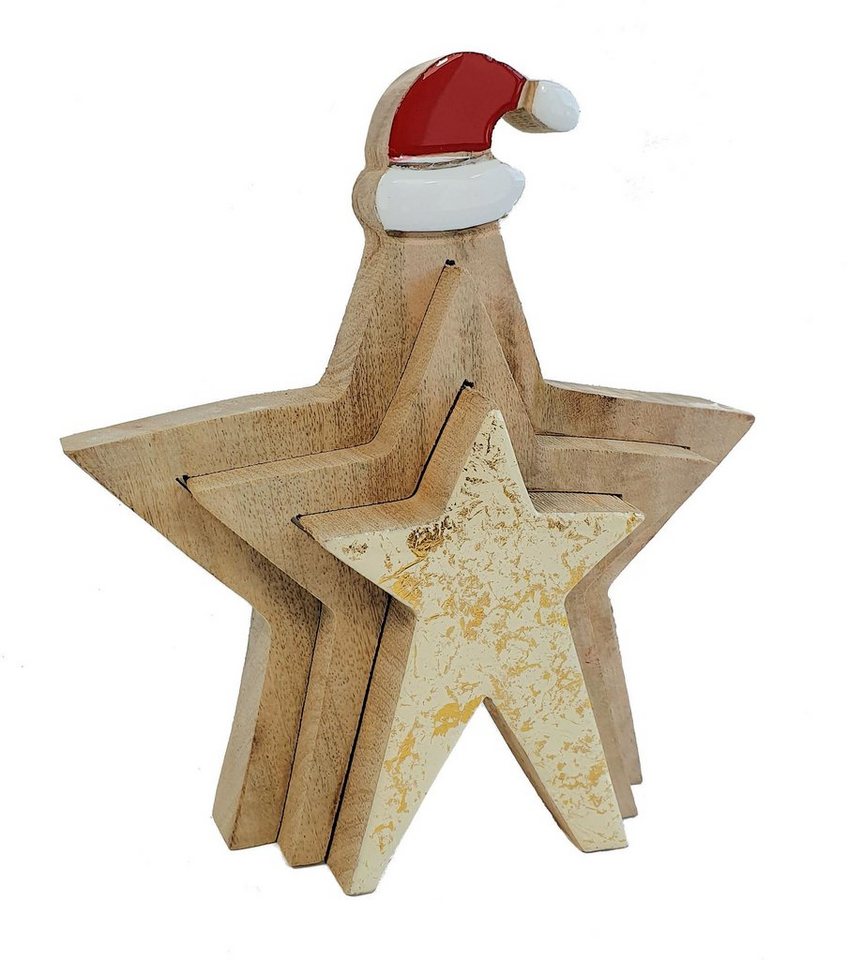 Spetebo Weihnachtsfigur 3D Mango Holz Stern - 21 x 20 cm (Stern, 3 St., Deko-Stern mit Weihnachtsmütze), 3-teiliger Deko Stern aus Mango Holz Spetebo Weihnachtsfigur 3D Mango Holz Stern - 21 x 20 cm (Stern, 3 St., Deko-Stern mit Weihnachtsmütze), 3-teiliger Deko Stern aus Mango Holz von Spetebo