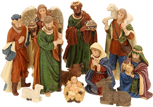 Spetebo Weihnachtskrippe Figuren handbemalt 11er Set - Größe M / 2,5 cm bis 9 cm - 11 detailgetreue Krippen Figuren - Weihnachten Tisch Dekoration Krippe Zubehör von Spetebo