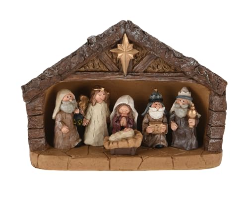 Spetebo Weihnachtskrippe aus Kunststein mit 6 bemalten Figuren - 18 cm - Krippenstall für Weihnachts Tisch Dekoration – Advent Weihnachtsdeko Tischdeko Weihnachten Deko Krippe von Spetebo