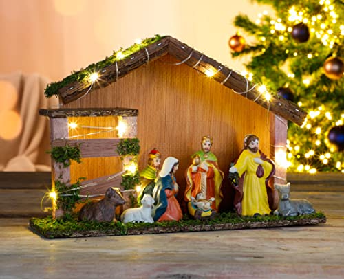 Spetebo Weihnachtskrippe mit 20 LED und 9 Figuren - Holz Tischdeko beleuchtet Weihnachtsdeko Krippe Figuren handbemalt Spetebo Weihnachtskrippe mit 20 LED und 9 Figuren - Holz Tischdeko beleuchtet Weihnachtsdeko Krippe Figuren handbemalt von Spetebo
