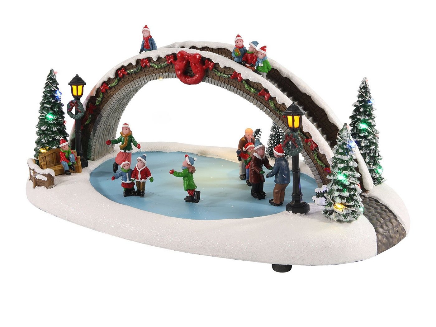 Spetebo Weihnachtsszene LED Eisbahn mit Figuren - beleuchtet - Brücke, mit Musik von Spetebo