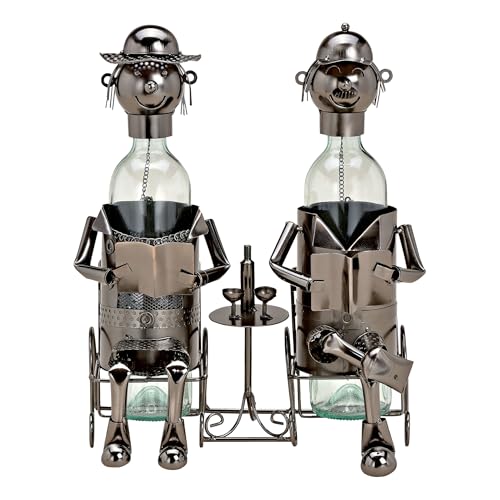 Spetebo Weinflaschenhalter anthrazit 33 x 21 cm - Zwei Mann am Tisch - Deko Flaschenhalter mit Metall Figuren - Freundschaft Geschenk Skulptur Flaschen Ständer von Spetebo