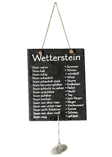 Spetebo Wetterstation mit Schiefertafel - 25 x 20 cm - lustige Wetterwarte mit Wetterstein zum Hängen - Wetter Tafel Stein Station Schild Garten Balkon Deko von Spetebo