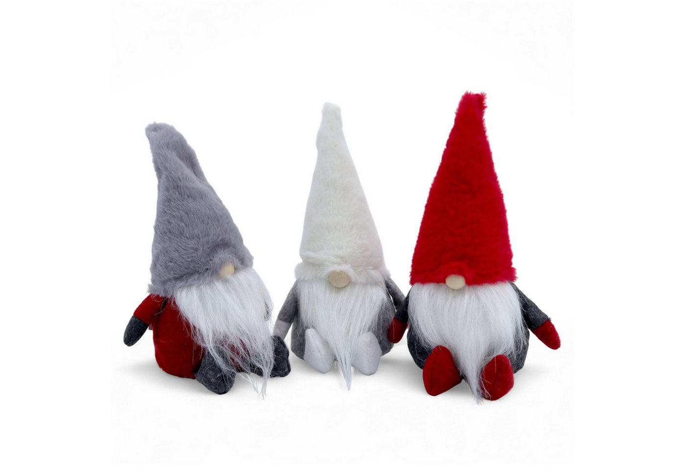 Spetebo Wichtel Dekofigur sitzend 25 cm mit Fellmütze (Set, 1 St., 3-tlg), Wichtelmännchen mit Holznase von Spetebo