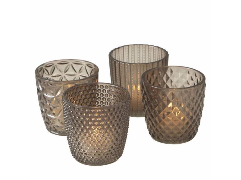 Spetebo Windlicht Glas Teelichthalter 4er transparent grau (Set, 4 St., 4er-Set) von Spetebo