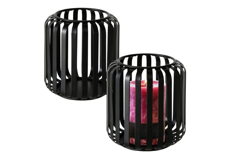 Spetebo Windlicht Kerzenhalter aus Metall in schwarz 12 x 10 cm (Anzahl, 2 St., Stück), für Stumkenkerzen oder Teelichter von Spetebo