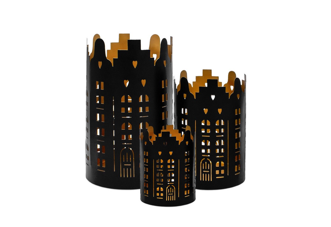 Spetebo Windlicht Metall Weihnachts Windlicht rund 3er Set - Skyline (Set, 3 St., 3-teilig), Winter Tisch Deko Laterne Kerzen Halter von Spetebo