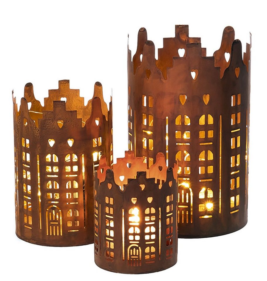 Spetebo Windlicht Metall Weihnachts Windlicht rund 3er Set - Skyline (Set, 3 St., 3-teilig), Winter Tisch Deko Laterne Kerzen Halter von Spetebo