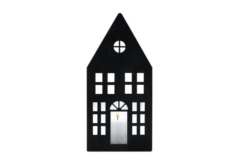 Spetebo Windlicht aus Metall Kerzenhalter Haus Silhouette (mit Glaseinsatz, 1 St., in Grau), inklusive massivem Kerzenglas von Spetebo
