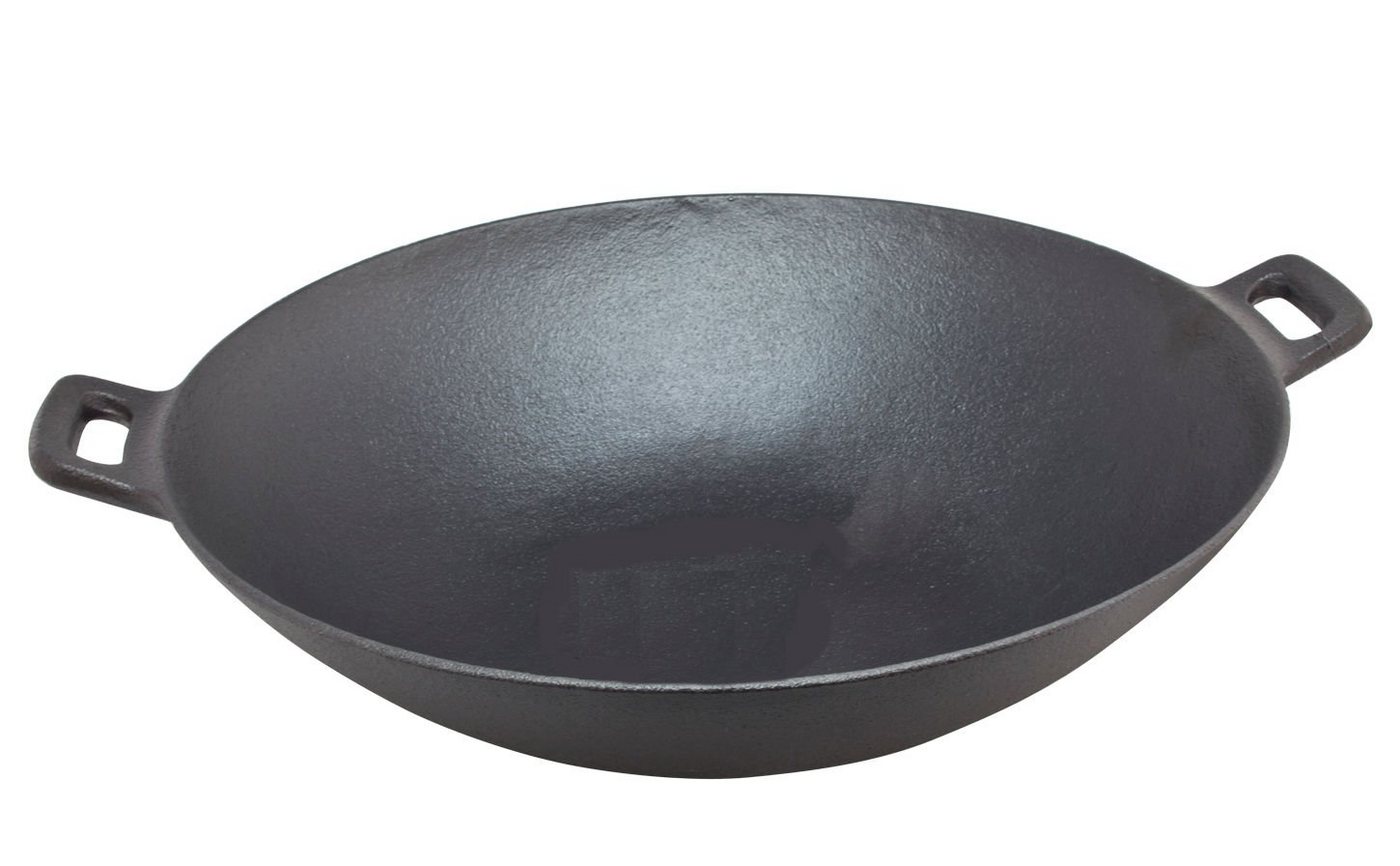 Spetebo Wok Gusseisen Wokpfanne mit 2 Griffen - 36 cm, Gusseisen (Wok, 1-tlg., Gusseisen Wok), Metall Wok mit Wärmespeicherung von Spetebo