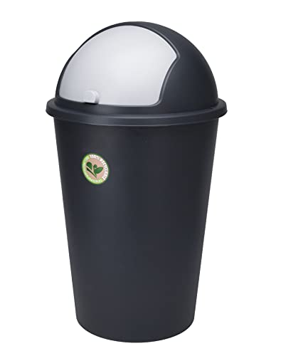 Spetebo XL Abfalleimer mit Schiebedeckel schwarz - 50 L - Runder Mülleimer mit Kuppel Deckel - Kosmetik Eimer Müll Behälter Abfall Eimer recycelbar von Spetebo