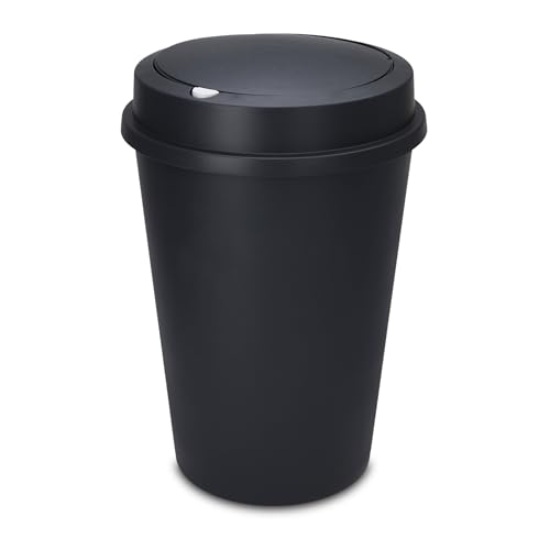 Spetebo XL Kunststoff Abfalleimer anthrazit mit Push Deckel - 50 L - Runder Mülleimer mit abnehmbaren Deckel - Mülltonne Sammeltonne Abfallsammler groß recycelbar von Spetebo