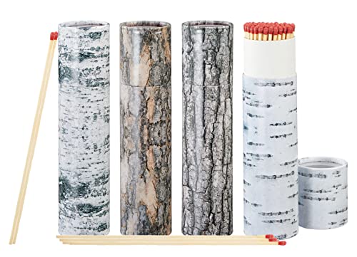 Spetebo XXL Kamin Streichhölzer 4er Pack - je 75 Stück - Jumbo Zündhölzer mit ca. 20 cm Länge - Grill Feuer Kerzen Anzünder mit Verpackung im Baumrinden Design Maxi lang von Spetebo