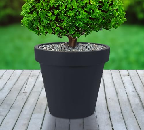 Spetebo XXL Blumenkübel aus Kunststoff in anthrazit - 58 cm - Pflanzkübel für Außen und Innen runde Form - Garten Blumentopf Pflanzgefäß Übertopf Pflanztopf von Spetebo