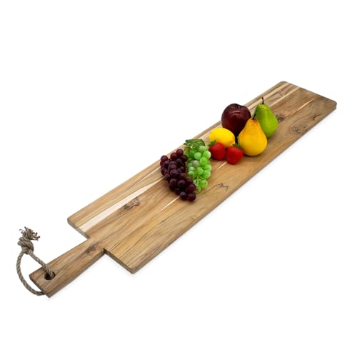 Spetebo XXL Teak Servierbrett mit Griff - 100 x 20 cm - Holz Servierplatte lebensmittelecht - Antipasti Holzbrett für Wurst Käse Vorspeisen von Spetebo