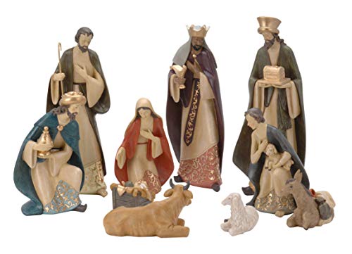 Spetebo Weihnachtskrippe Figuren handbemalt 10er Set - Größe XXL / 7 cm bis 35 cm - 10 detailgetreue Krippen Figuren - Weihnachten Tisch Dekoration Krippe Zubehör von Spetebo