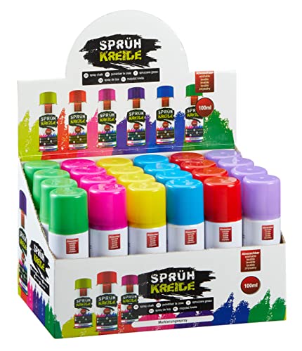 Sprühkreide wasserlöslich 100 ml Dose - 24er Set - Kreidespray in 6 verschiedenen bunten Farben - Flüssigkreide Markierungsspray abwaschbar Straßen Kreide Marker rot gelb grün pink lila blau von Spetebo