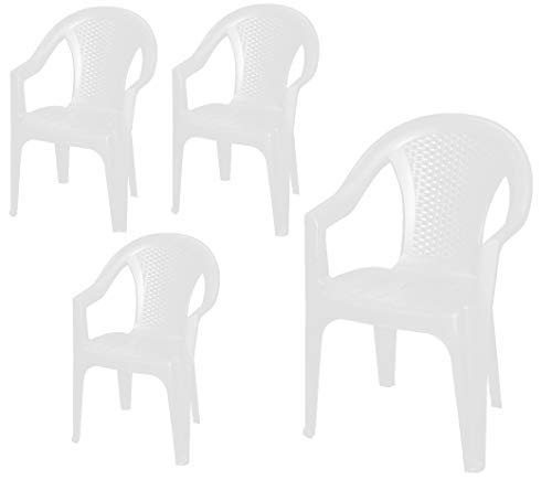 Spetebo Stapelbarer Gartenstuhl in weiß - Monoblock in Rattan Optik aus Kunststoff - Stapelstuhl Kunststoffstuhl (4 Stück - weiß) von Spetebo