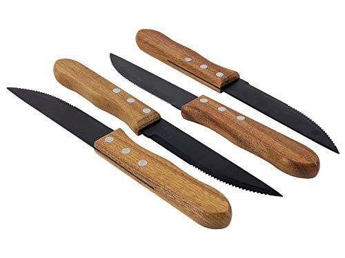 Spetebo Steakmesser 4-teiliges Set - Jumbo Messer 25 cm aus Edelstahl mit Holzgriff - XXL Messer schwarz mit 12,4 cm Klingenlänge von Spetebo