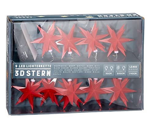 Spetebo Sternenlichterkette 240 cm mit 9 LED - rot - Weihnachts Lichterkette für Innen & Außen - Deko Beleuchtung Strom betrieben mit 3D Sternen von Spetebo