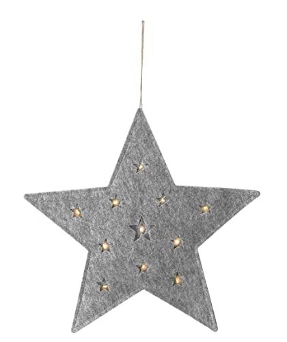 Stern aus Filz zum Hängen mit 12 LED - 45 cm - Batterie betrieben mit Timer - Weihnachts Winter Fenster Wand Schmuck Dekoration farblich sortiert von Spetebo