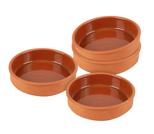 Tapas Schalen aus Ton 350 ml - 4er Set - Feuerfeste Auflaufform innen glasiert - Traditionelle Tonschale Dessert Dip Snack Schälchen Tapasschale ofenfest und spülmaschinengeeignet von Spetebo