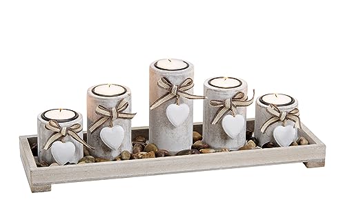 Teelichthalter Dekoset 7-teilig mit Tablett - antik weiß - Tischdeko Set inklusive Steine - Kerzen Tablett Teelicht Halter Tisch Deko Landhaus inklusive Kies und Sand Teelichthalter Dekoset 7-teilig mit Tablett - antik weiß - Tischdeko Set inklusive Steine - Kerzen Tablett Teelicht Halter Tisch Deko Landhaus inklusive Kies und Sand von Spetebo