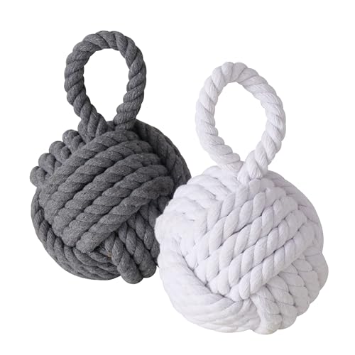 Türstopper Jute Knoten 2er Set 14 cm - grau und weiß - Türpuffer Kugel aus Strick im maritimen Design - Deko Seilknoten Türbremse Fensterstopper Klemmschutz Tür Fenster Stopper nautischer Look von Spetebo