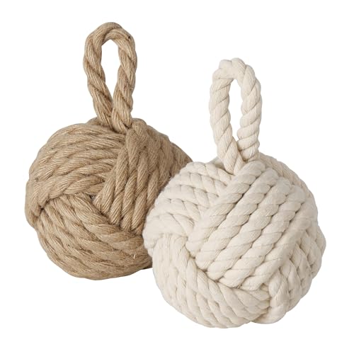 Türstopper Jute Knoten 2er Set in creme und beige - 14 cm - Türpuffer Kugel aus Strick im maritimen Design - Deko Seilknoten Türbremse Fensterstopper Klemmschutz Tür Fenster Stopper nautischer Look von Spetebo