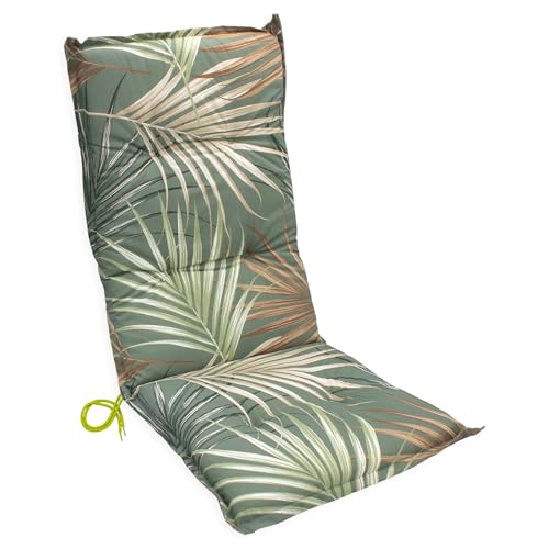 Universal Hochlehner Auflage Palmen mit Einstellband - 123 x 50 cm - Gartenstuhl Kissen multicolor mit Eckbändern - Gartenstuhlauflage Outdoor Sitzkissen Stuhlauflage mit Haltegurt pflegeleicht von Spetebo